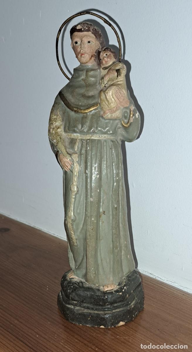 Arte: SAN ANTONIO DE PADUA - TERRACOTA - PINTADO A MANO - SIGLO XIX - 18,5 cms.