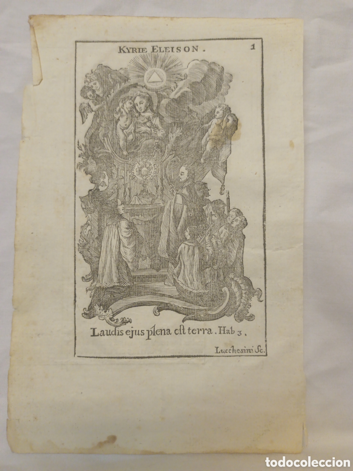 Arte: GRABADO RELIGIOSO ANTIGUO - LETANIA LAURETANA DE LA VIRGEN - F. X. DORNN - A&Ntilde;O 1768 - 13 X 20 CM