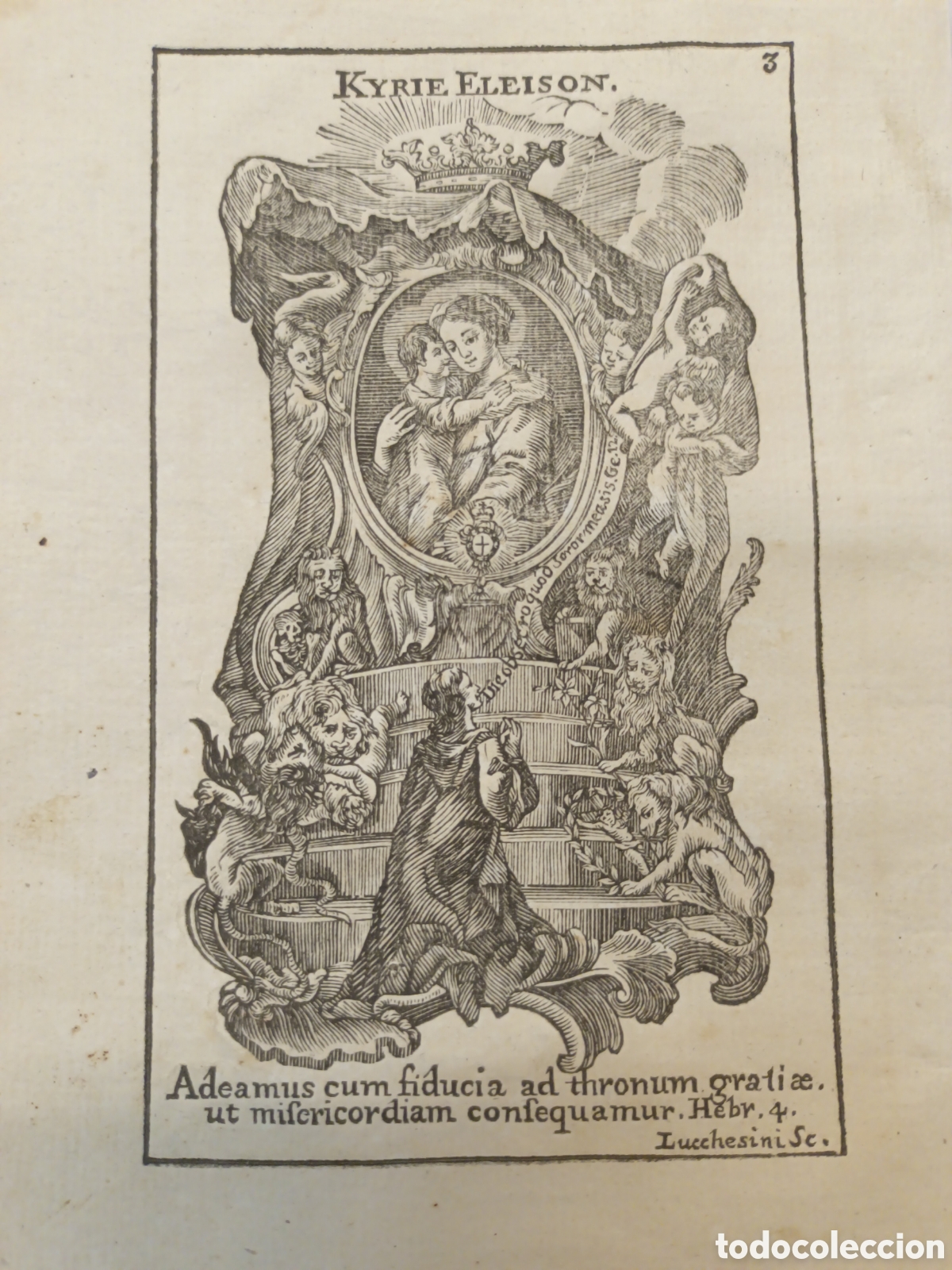 Arte: GRABADO - LETAN&Iacute;A LAURETANA DE LA VIRGEN - KYRIE ELEISON - F.X. DORNN - A&Ntilde;O 1768 - 13 X 20 CM