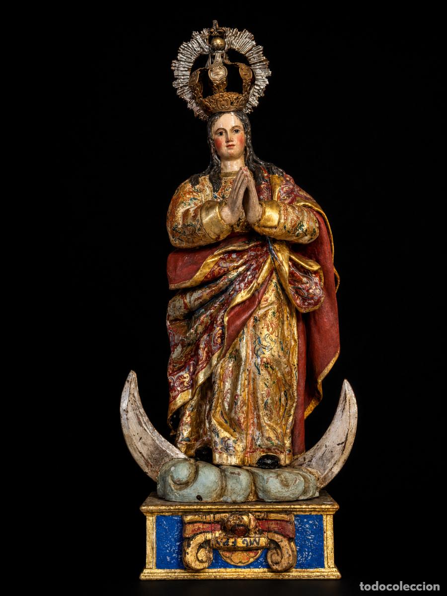 Arte: Inmaculada Concepci&oacute;n s. XVII madera tallada policromada y estofada espa&ntilde;ola