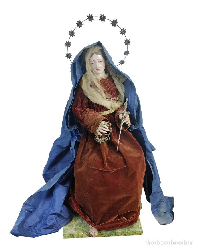 Arte: VIRGEN DOLOROSA CON CORONA DE ESPINAS Y PU&Ntilde;AL. CAP I POTA EN MADERA POLICROMADA. ESPA&Ntilde;A. SIGLO XIX