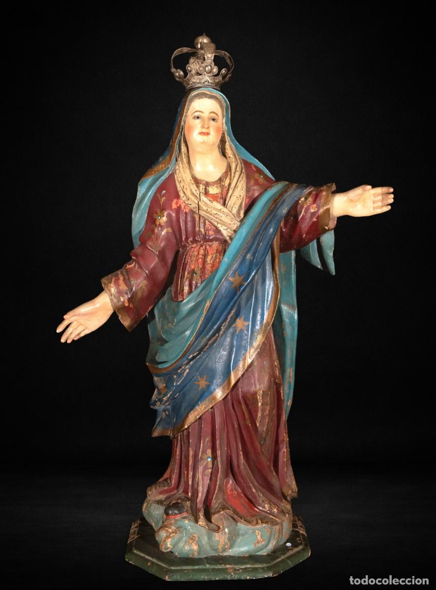 Arte: Inmaculada Concepci&oacute;n barroca madera tallada policromada Siglos XVII-XVIII 100 cm