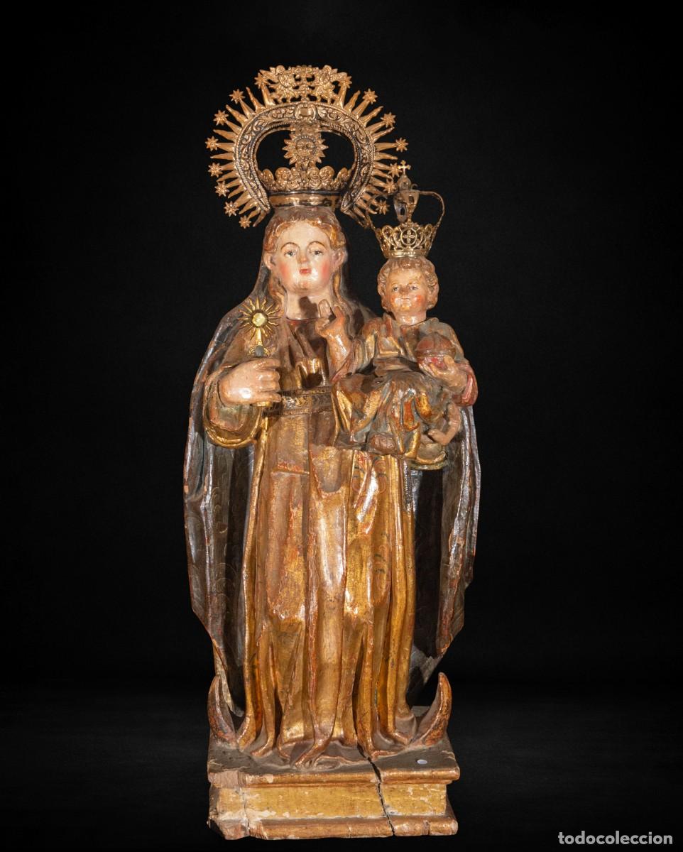 Arte: Virgen con Ni&ntilde;o talla madera policromada y dorada Espa&ntilde;a c.1600 coronas antiguas