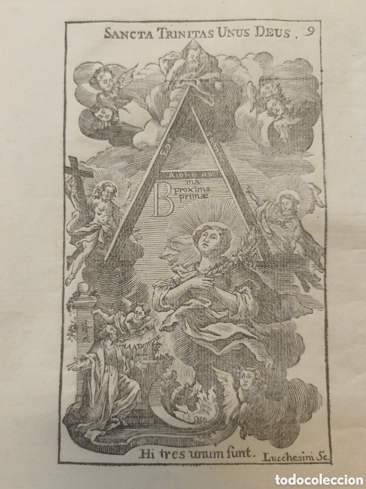 Arte: GRABADO - LETAN&Iacute;A LAURETANA DE LA VIRGEN - SANCTA TRINITAS UNUS DEUS - A&Ntilde;O 1768 - 13 X 20 CM