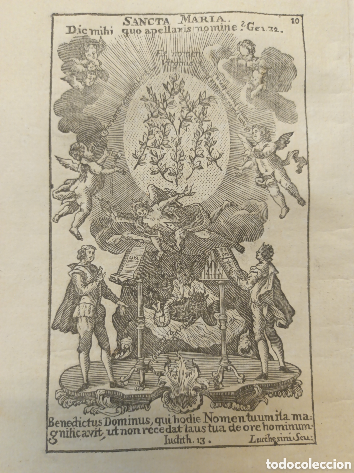 Arte: GRABADO - LETAN&Iacute;A LAURETANA DE LA VIRGEN - SANCTA MARIA - A&Ntilde;O 1768 - F.X DORNN - 13 X 20 CM