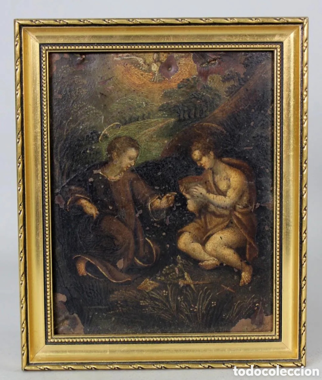 Arte: Bautismo Cristo y San Juan Bautista &oacute;leo sobre tabla escuela espa&ntilde;ola del siglo XVIII