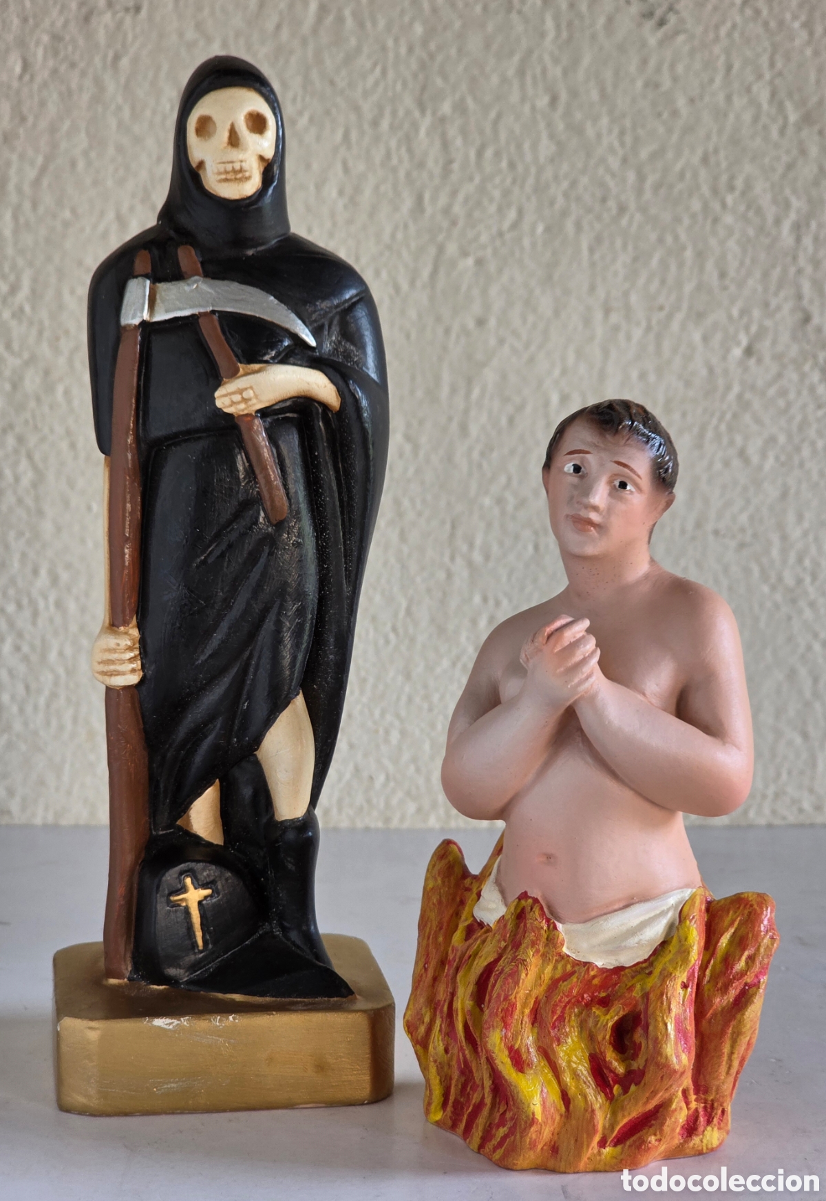 Arte: 2 Figuras La Muerte y Alma en el Purgatorio - Yeso - Decoraci&oacute;n Religi&oacute;n