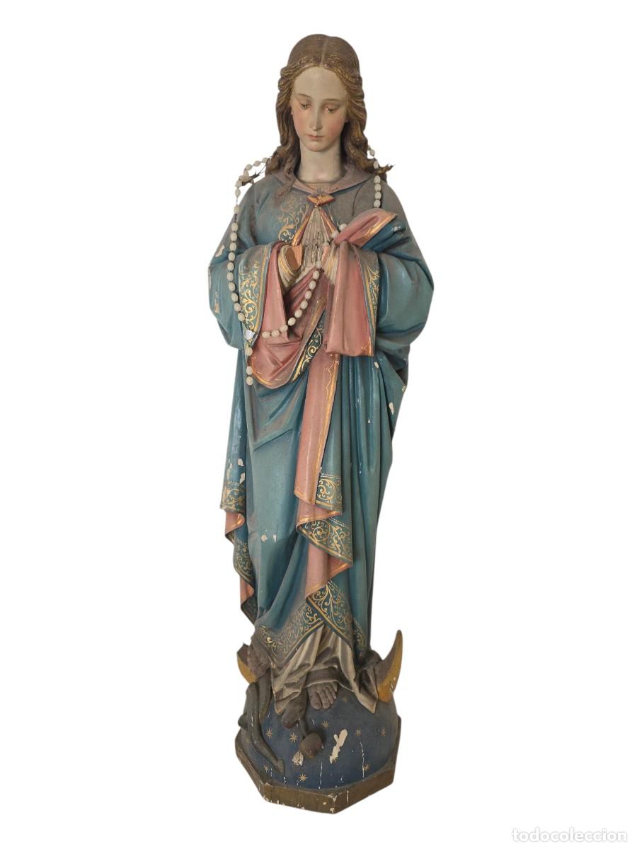 Arte: Antigua figura de la Virgen Mar&iacute;a realizada en madera policromada, datada hacia 1850.