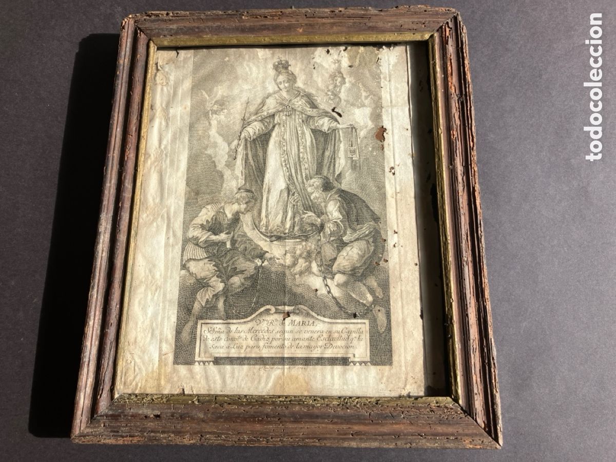 Arte: Antiguo y raro grabado de la virgen de las Mercedes Cadiz 1784
