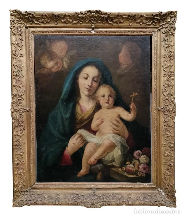 Arte: VIRGEN CON EL NI&Ntilde;O DE LA PASI&Oacute;N. &Oacute;LEO SOBRE LIENZO. ESCUELA ESPA&Ntilde;OLA. SIGLO XVIII.