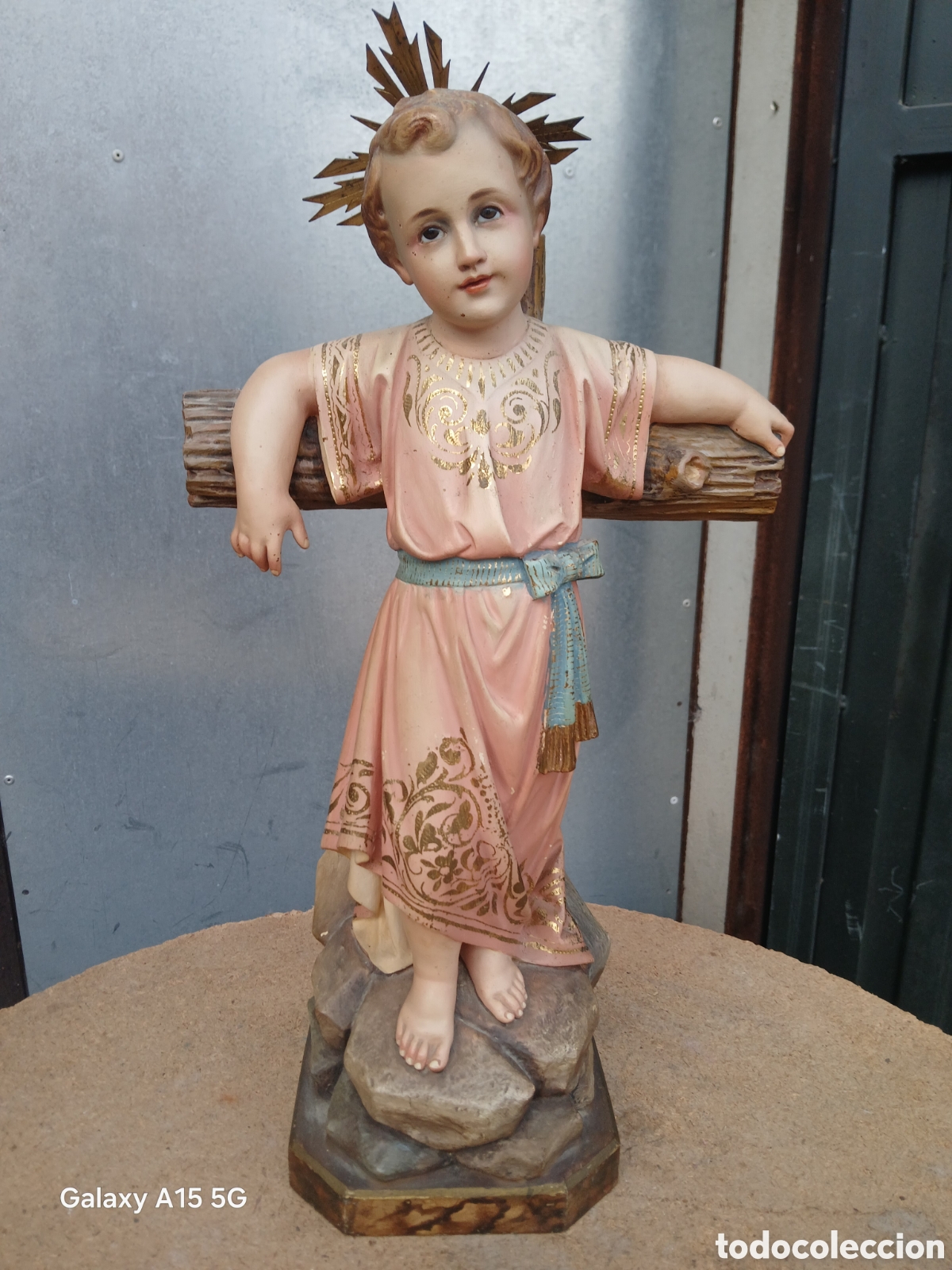 Arte: NI&Ntilde;O JESUS ESTUCO Y OJOS DE CRISTAL, SAN JUANITO EN CRUZ TIPO OLOT.