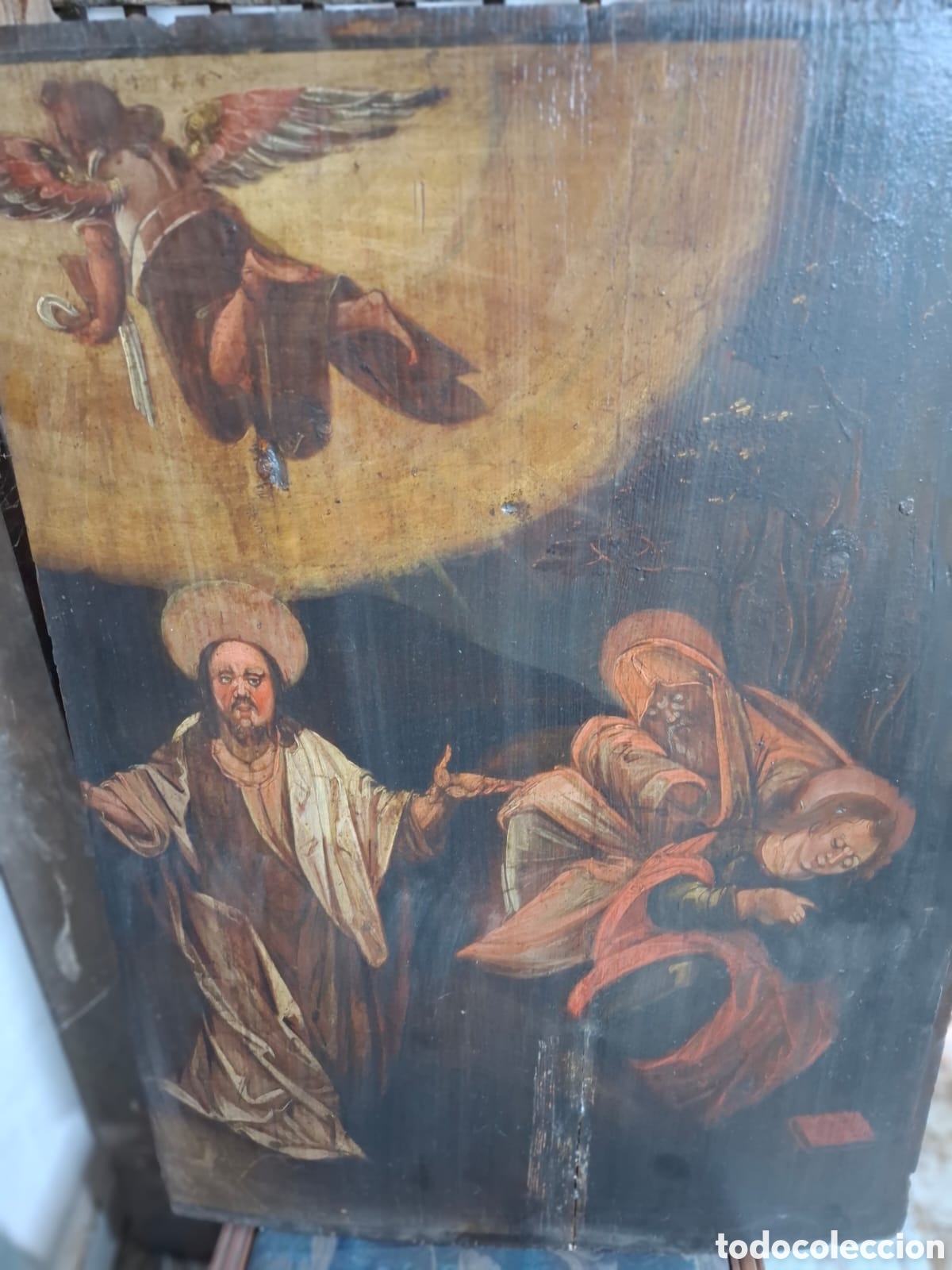 Art: &Oacute;leo sobre tabla antiguo de San Jos&eacute; con la Virgen y Jes&uacute;s