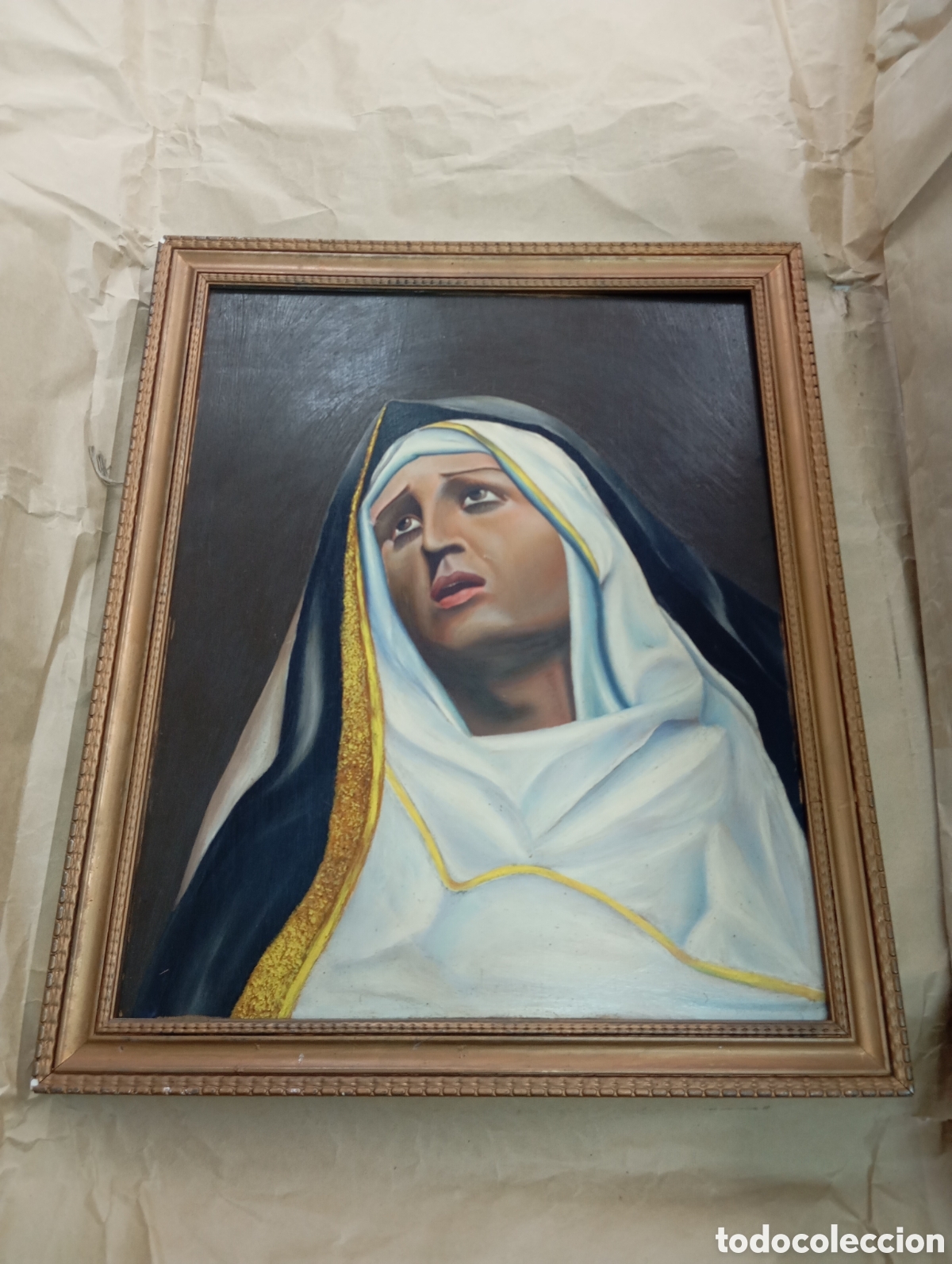 Arte: OLEO SOBRE TABLA VIRGEN DOLOROSA DE LOS DOLORES DEVOCIONAL SEMANA SANTA 56 x 46 cm BILBAO PAIS VASCO