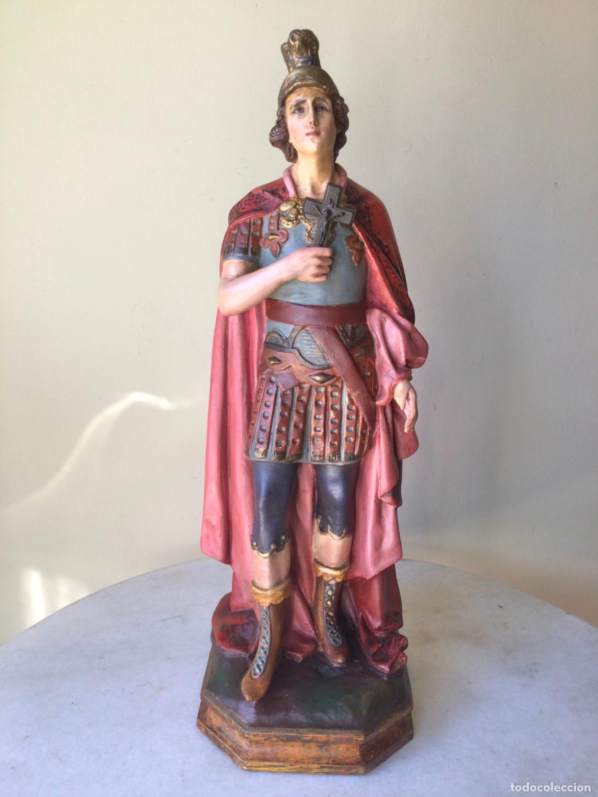 Arte: GRANDE Y ANTIGUA ESCULTURA DE SAN EXPEDITO ,SELLO DE OLOT , 45 CM DE ALTO , MILAGROSO