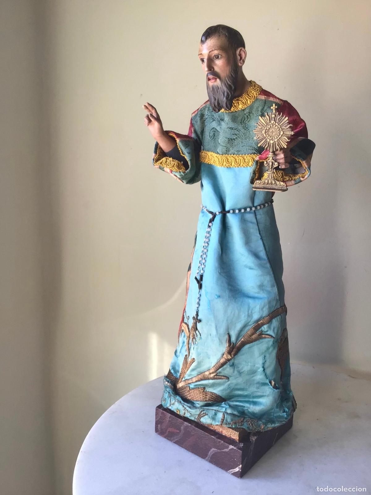 Arte: ANTIGUA TALLA MADERA CAP I POTA SAN RAMON , SIGLO XIX , CON ROPAJES , JOYAS Y CUSTODIA