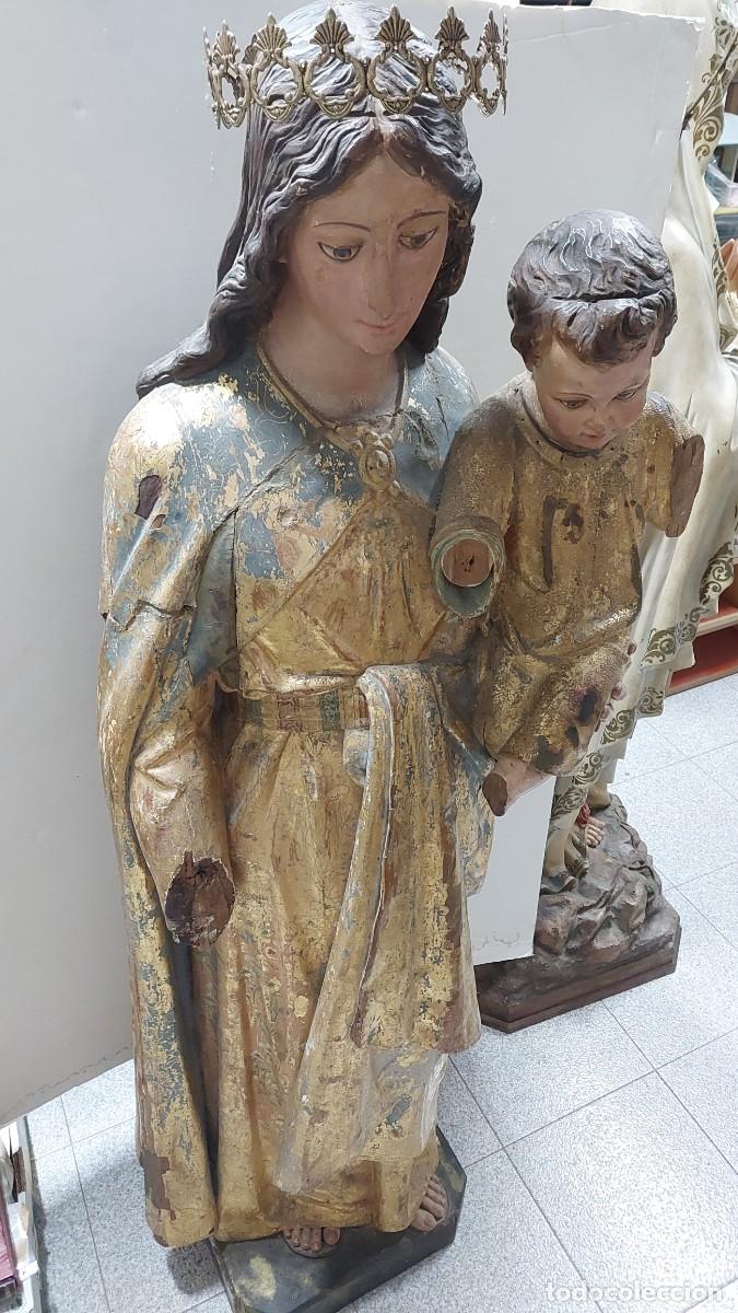 Arte: Magn&iacute;fica Antigua imagen virgen con ni&ntilde;o circa 1800 en madera tallada