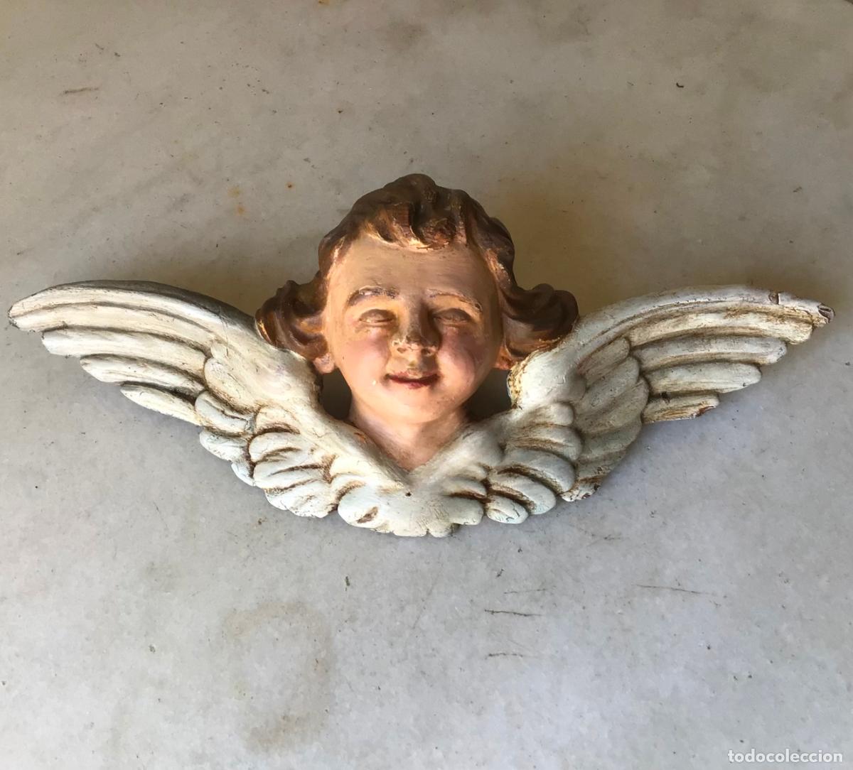Arte: ANTIGUA TALLA EN MADERA , ANGEL CON ALAS ,DE UN RETABLO SIGLO 18