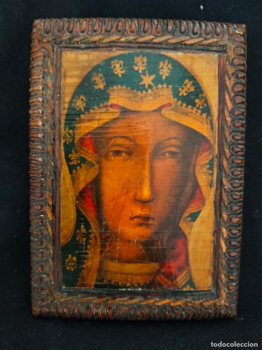 Arte: VIRGEN NEGRA DE CZESTOCHOVA. PATRONA DE POLONIA. R&Eacute;PLICA DE MADERA IMITANDO EL ESTILO DE LA PINTURA