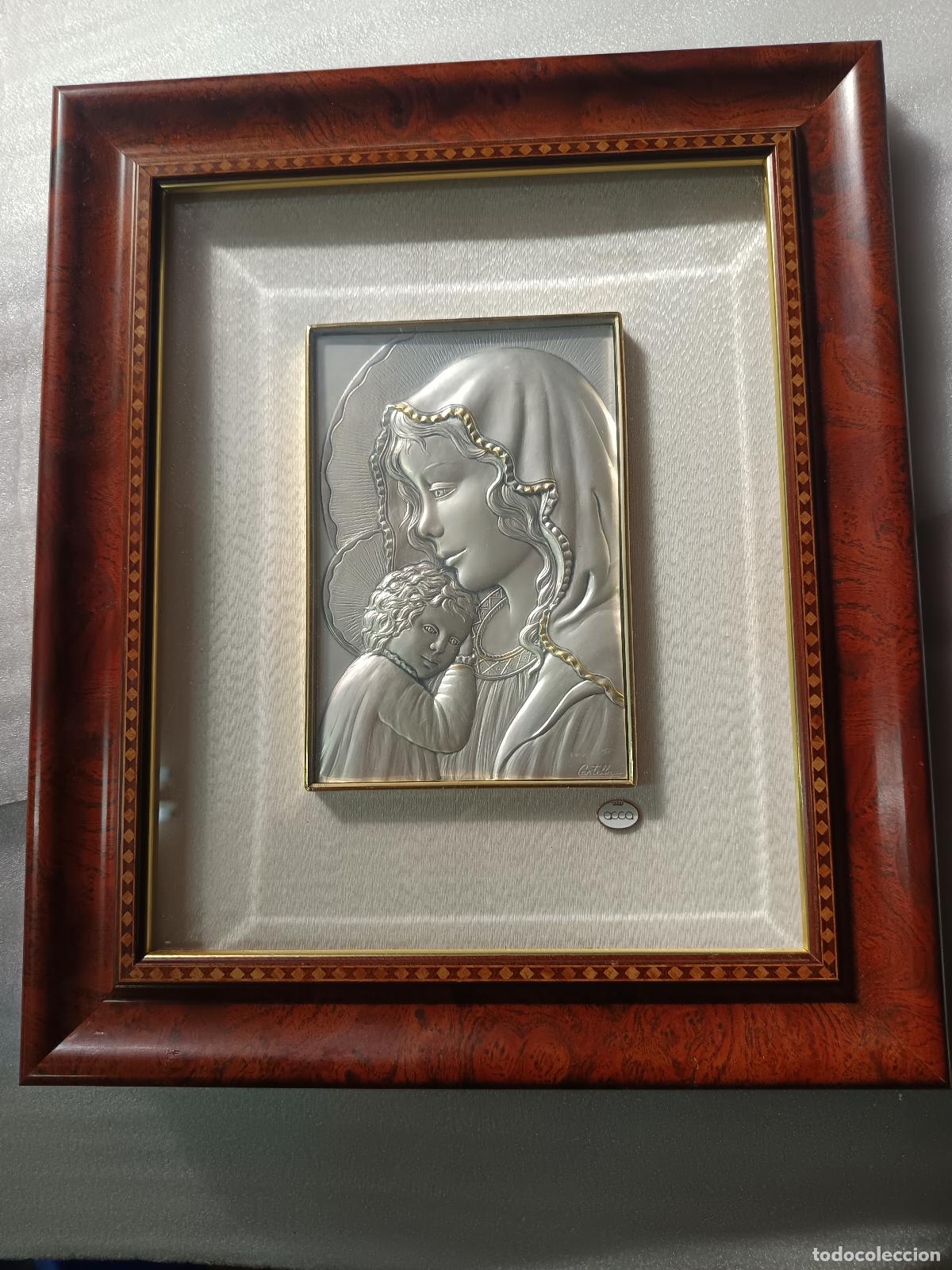 Arte: CUADRO DE LA VIRGEN MARIA Y EL NI&Ntilde;O, EN PLATA 925, ACCA, ITALIA, GARANTIA DE AUTENTICIDAD.