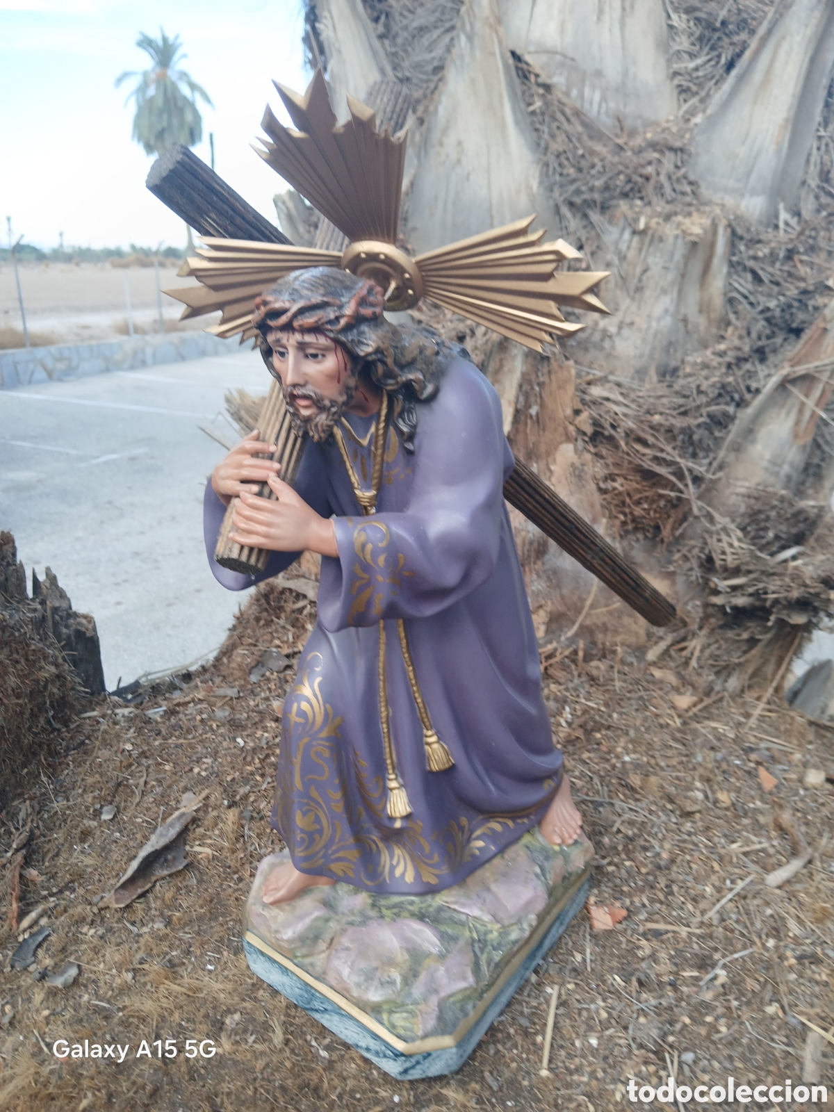 Arte: ANTIGUA IMAGEN DE JES&Uacute;S NAZARENO O CRISTO DEL GRAN PODER OLOT OJOS DE CRISTAL 40 CM