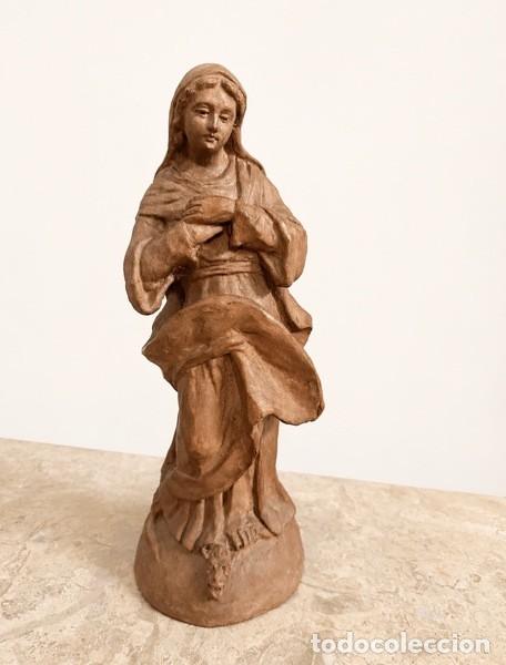 Arte: VIRGEN INMACULADA DE TERRACOTA O BARRO , 29 CM