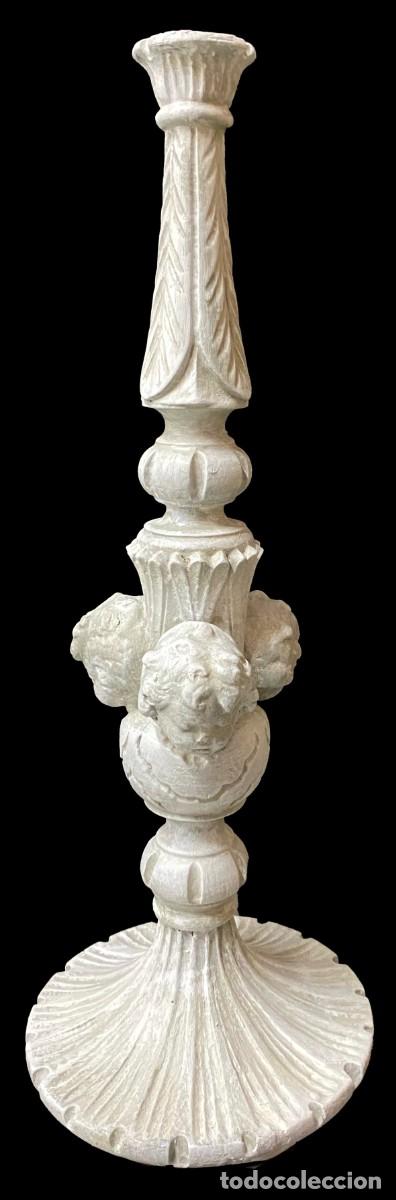 Arte: Antigua columna, pedestal de madera con &aacute;ngeles de la guarda de madera. Estilo gustaviano. 53x19x19
