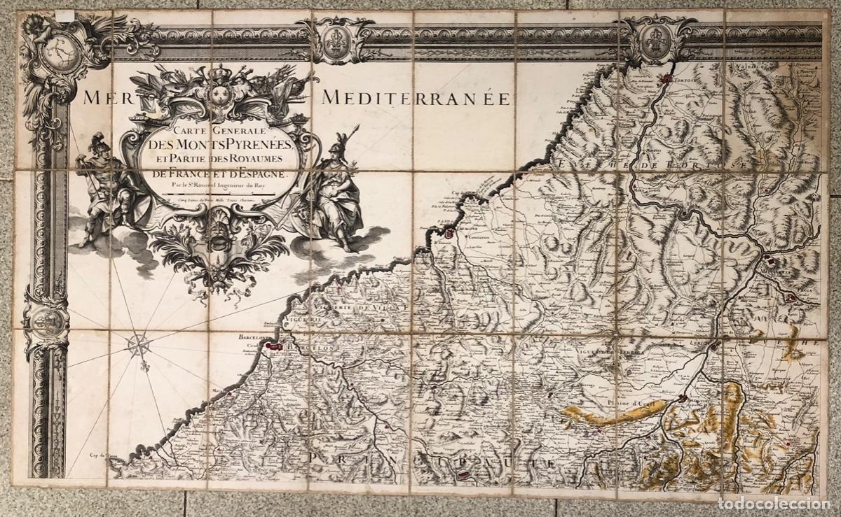 Arte: MAPA ENTELADO CARTE GENERALE DES MONTS PYREN&Eacute;ES DE FRANCE ET D'ESPAGNE. ROUSSEL 1730