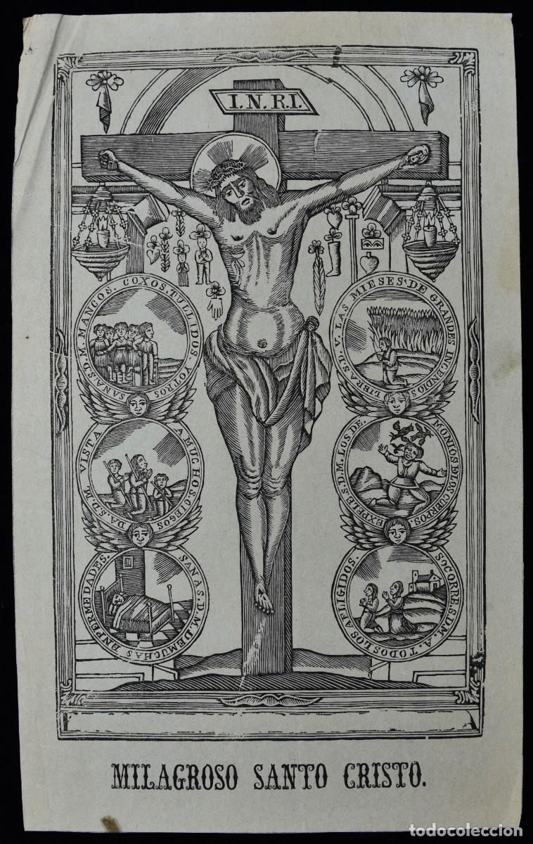 Arte: Manresa, Bages, Barcelona. Milagroso Santo Cristo. Grabado xilogr&aacute;fico s. XIX. Exvotos.