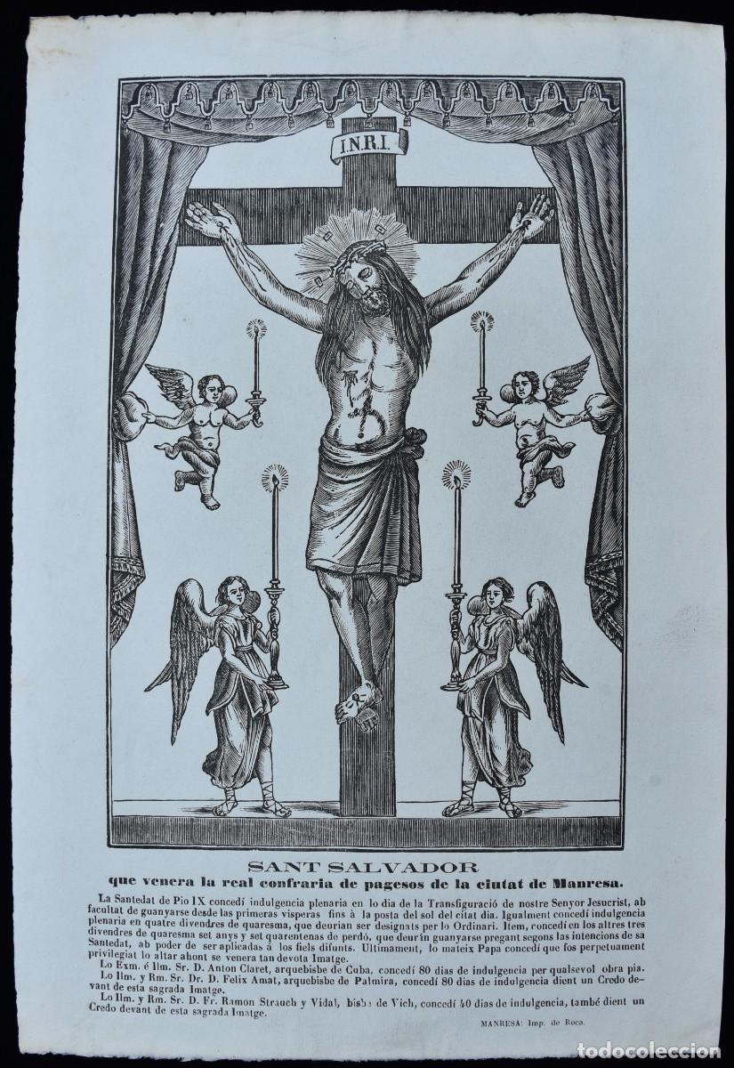 Arte: Sant Salvador. Confraria de Pagesos, Manresa. Bages. Gravat xilogr&agrave;fic s. XIX. Indulg&egrave;ncies.