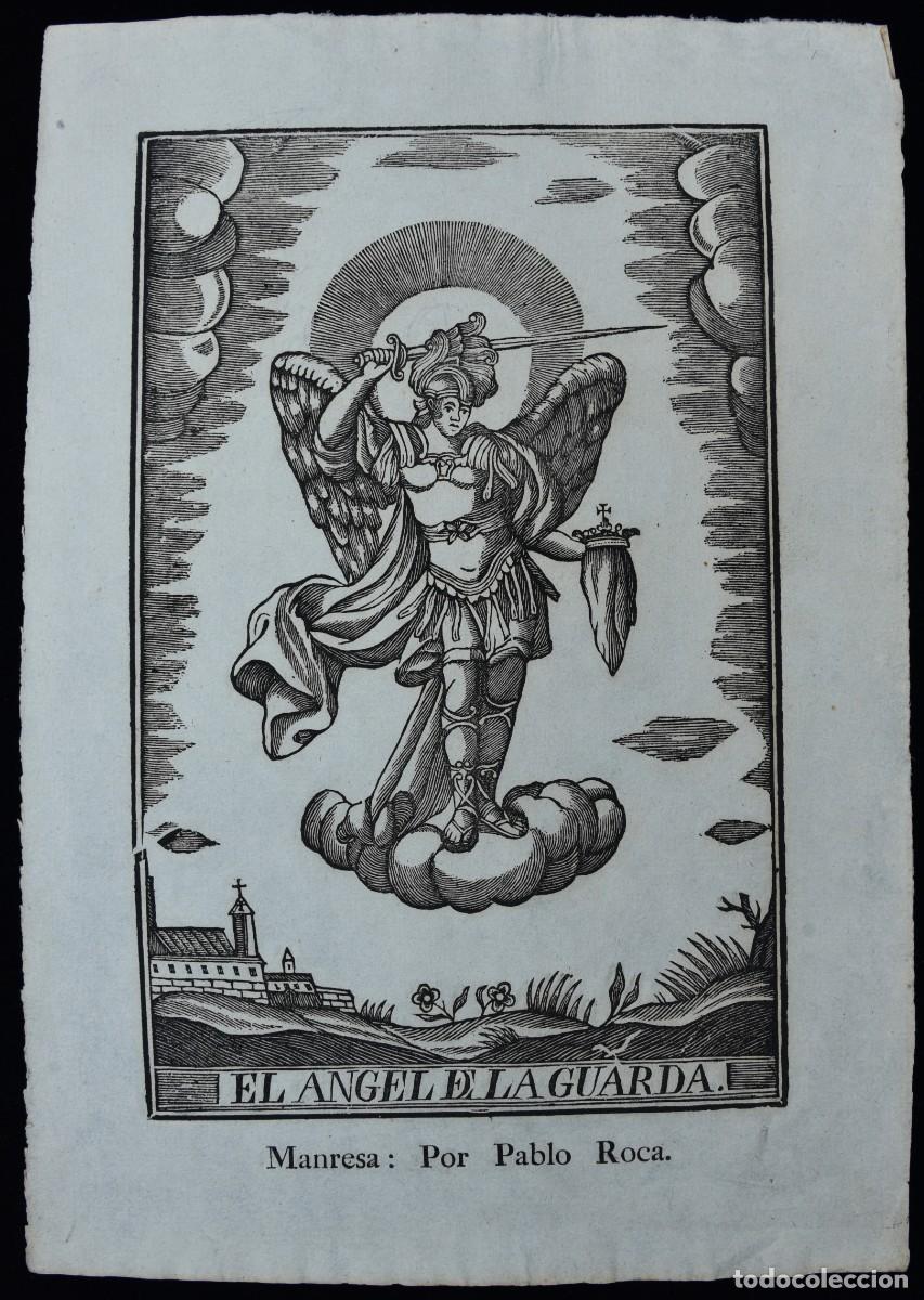 Arte: Manresa, Bages, Barcelona. El Angel de la Guarda. Gravat xilogr&agrave;fic s. XIX. Obra de Pablo Roca.