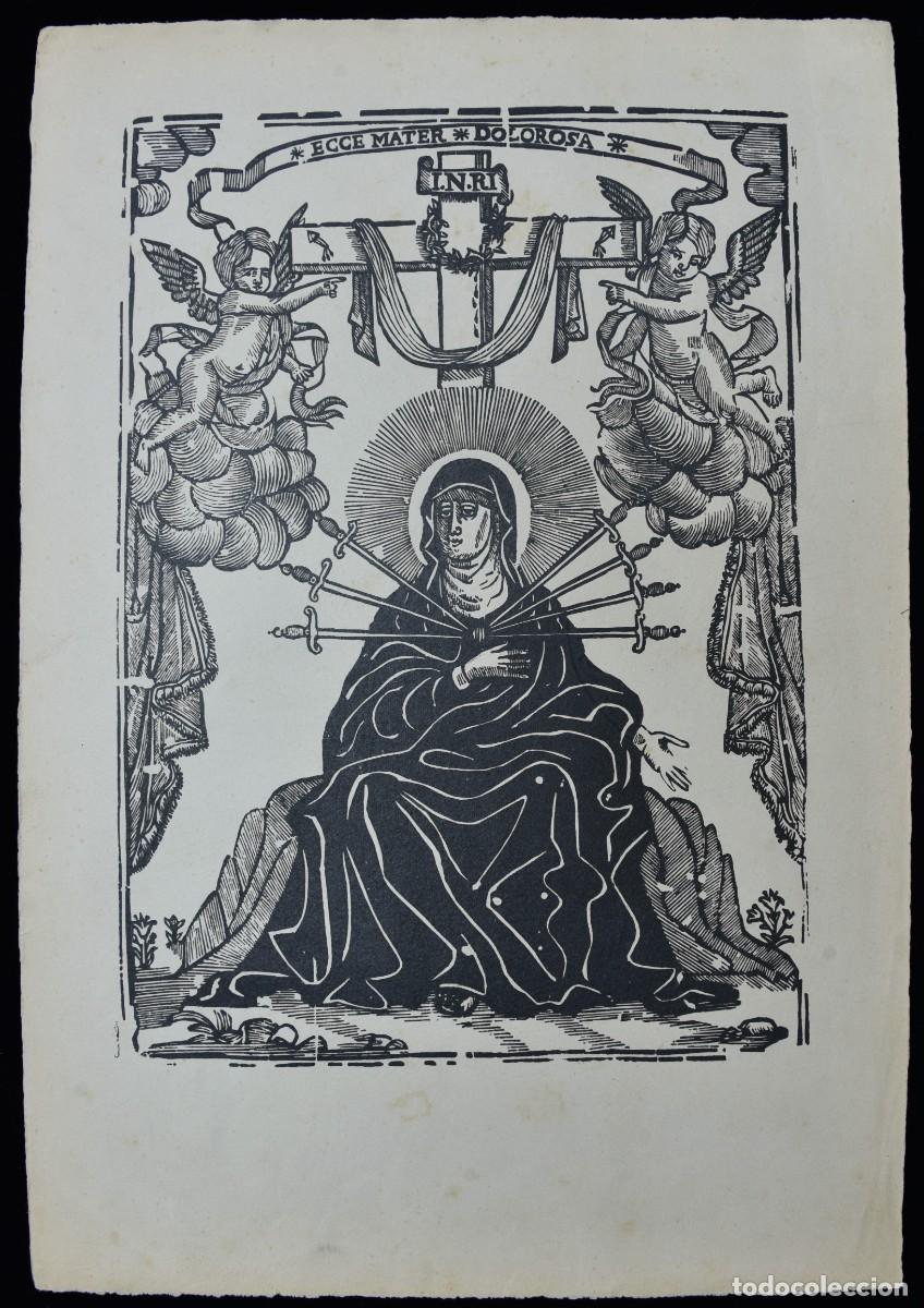 Arte: Gravat xilogr&agrave;fic Mare de D&eacute;u dels Dolors. Segle XIX. Filigrana / Marca d'aigua Guarro. 32x22 cm