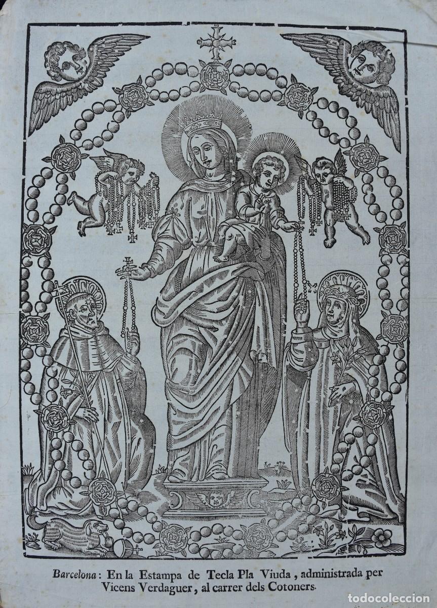 Arte: Mare D&eacute;u del Roser. Impremta de Tecla Boix (v&iacute;dua de Bernat Pla) carrer Cotoners, Barcelona s. XVIII