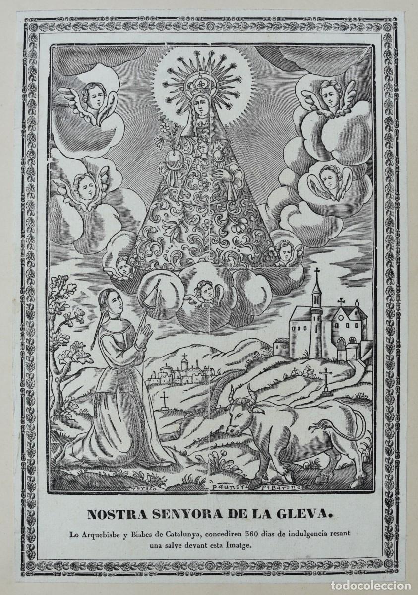 Arte: Nostra Senyora de la Gleva. Masies de Voltreg&agrave;, Osona. Indulg&egrave;ncia. Gravat xilogr&agrave;fic s. XIX.