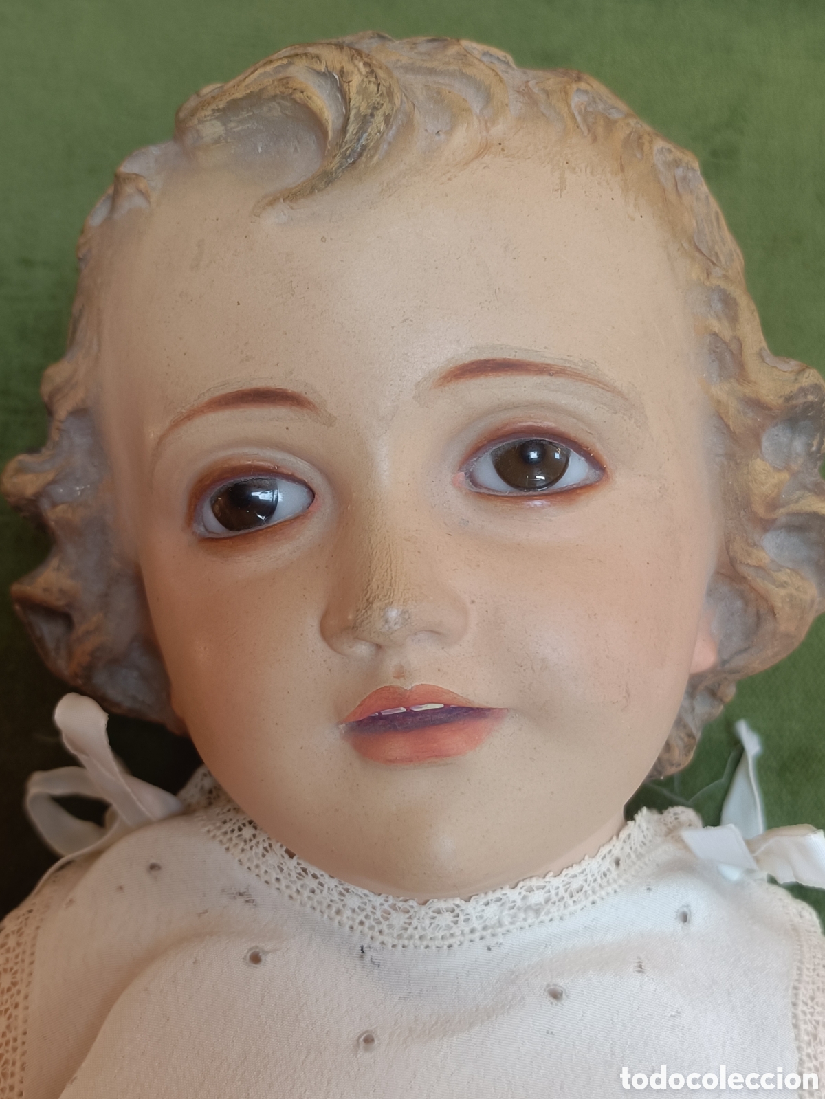 Arte: A RESTAURAR!!!!ANTIGUO NI&Ntilde;O JES&Uacute;S OLOT, OJOS DE CRISTAL TAMA&Ntilde;O GRANDE 44CM LARGO