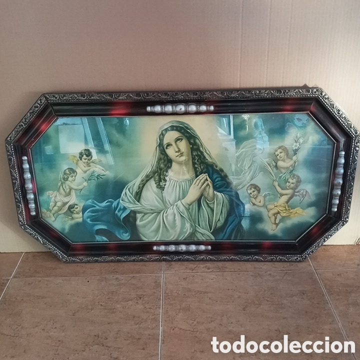 Arte: GRAN CUADRO DE LA VIRGEN MAR&Iacute;A CON ANGELES.MUY ANTIGUO.