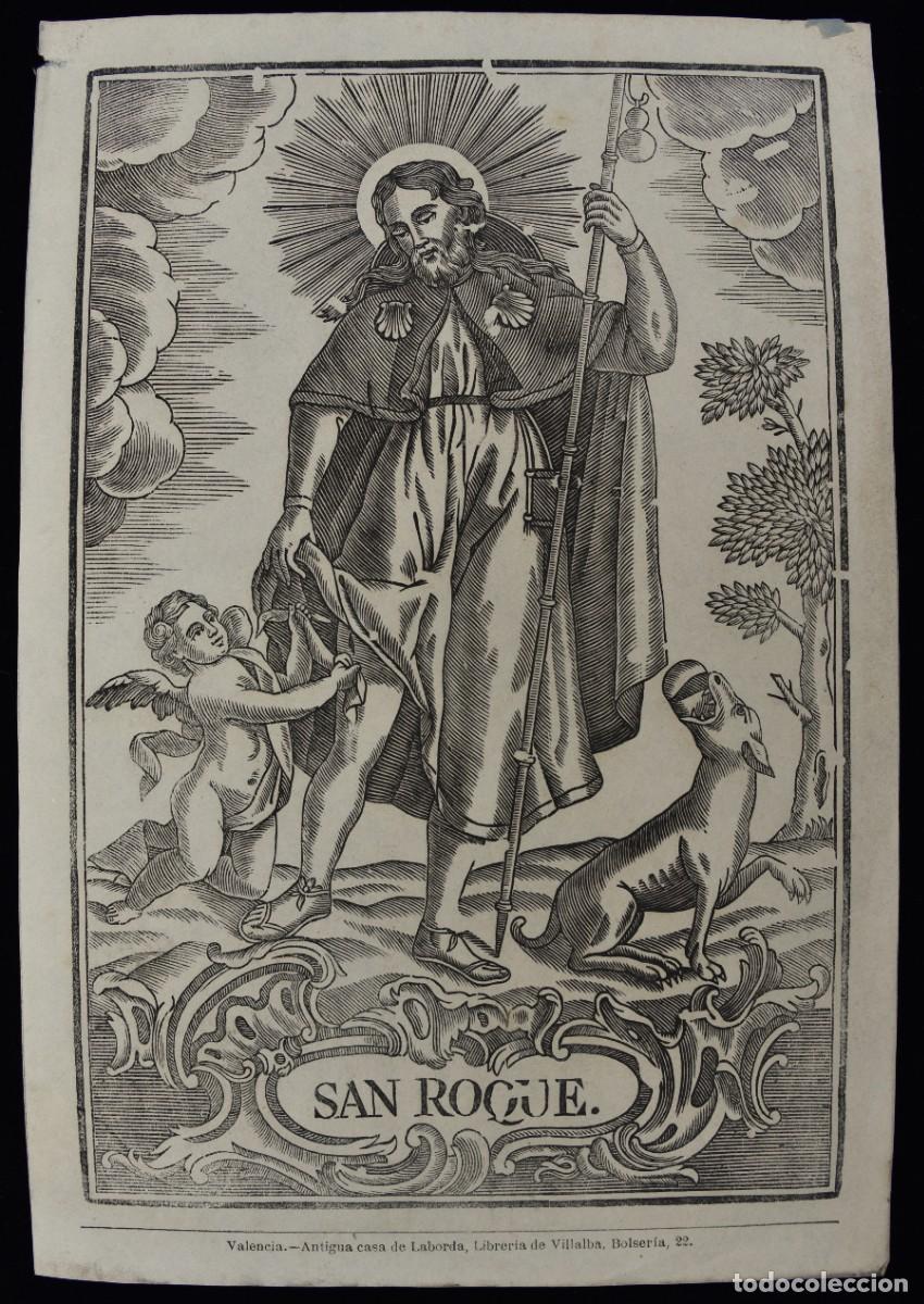 Arte: San Roque. Grabado xilogr&aacute;fico siglo XIX. Valencia. Librer&iacute;a de Villalba. Antigua Casa Laborda