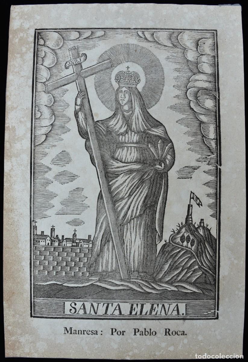 Arte: Santa Elena. Gravat xilogr&agrave;fic segle XIX. Impremta de Pablo Roca. Manresa. Full amb filigrana