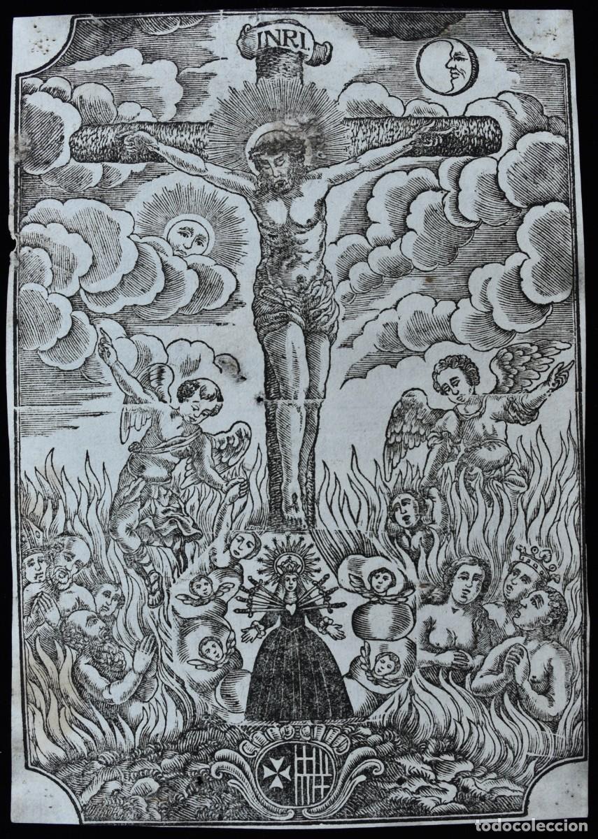 Arte: Hospital de la Santa Creu de Barcelona. Laments de les &Agrave;nimes del Purgatori. Gravat segle XVIII.
