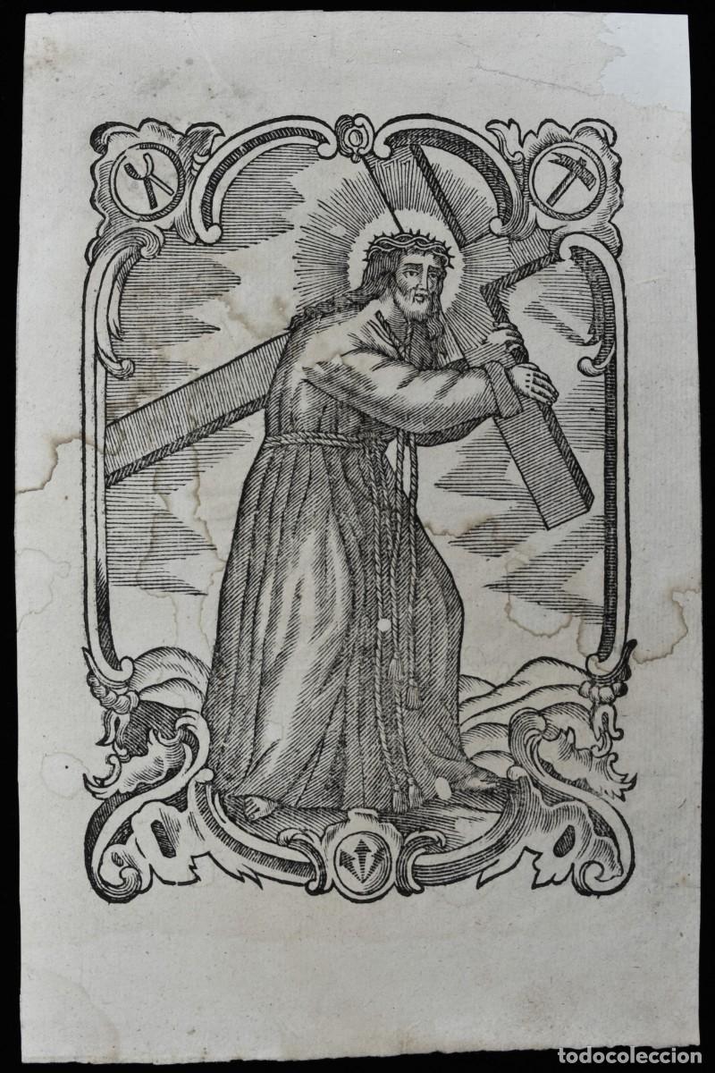 Arte: Jes&uacute;s Nazareno. Grabado xilogr&agrave;fico del siglo XIX. Medidas 21 x 14 cm.