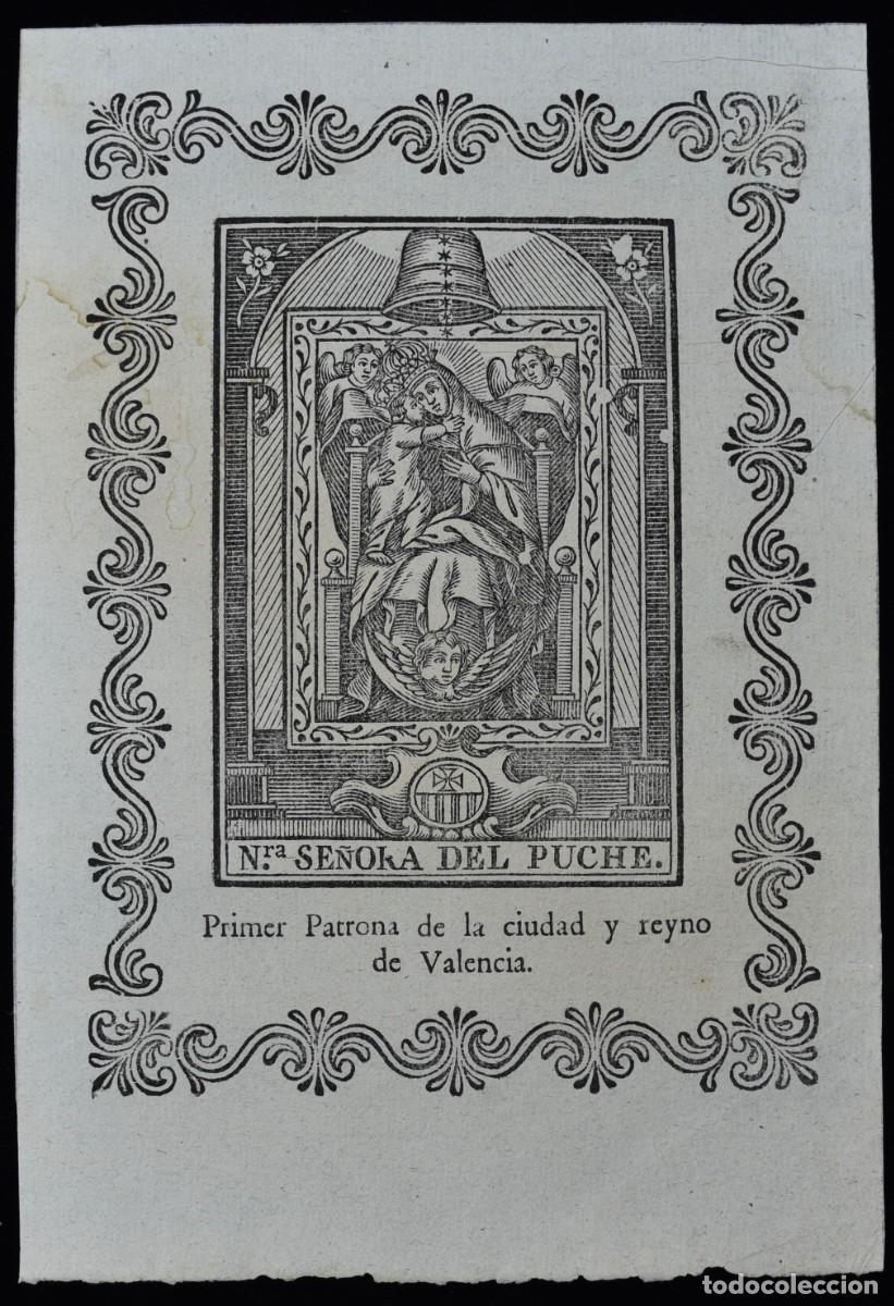 Arte: Nuestra Se&ntilde;ora del Puche. Primer Patrona de la Ciudad y Reyno de Valencia. Xilograf&iacute;a s. XIX.
