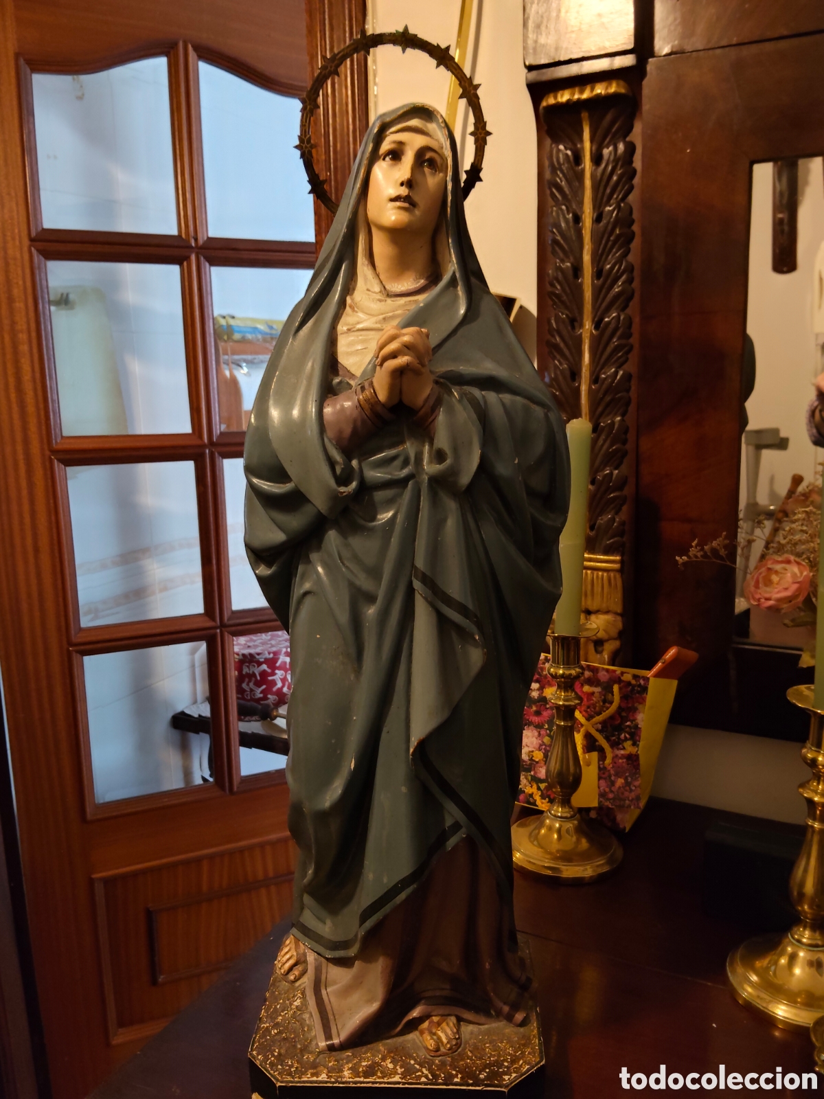 Arte: Virgen Dolorosa pasta madera ojos de cristal
