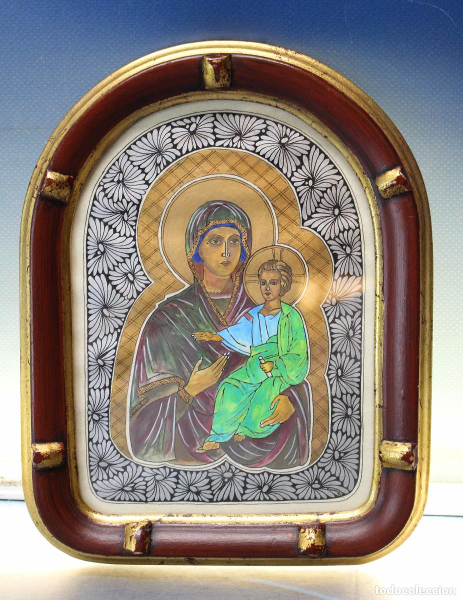 Arte: Icono bizantino pintado a mano y decorado con pan de oro y plata.