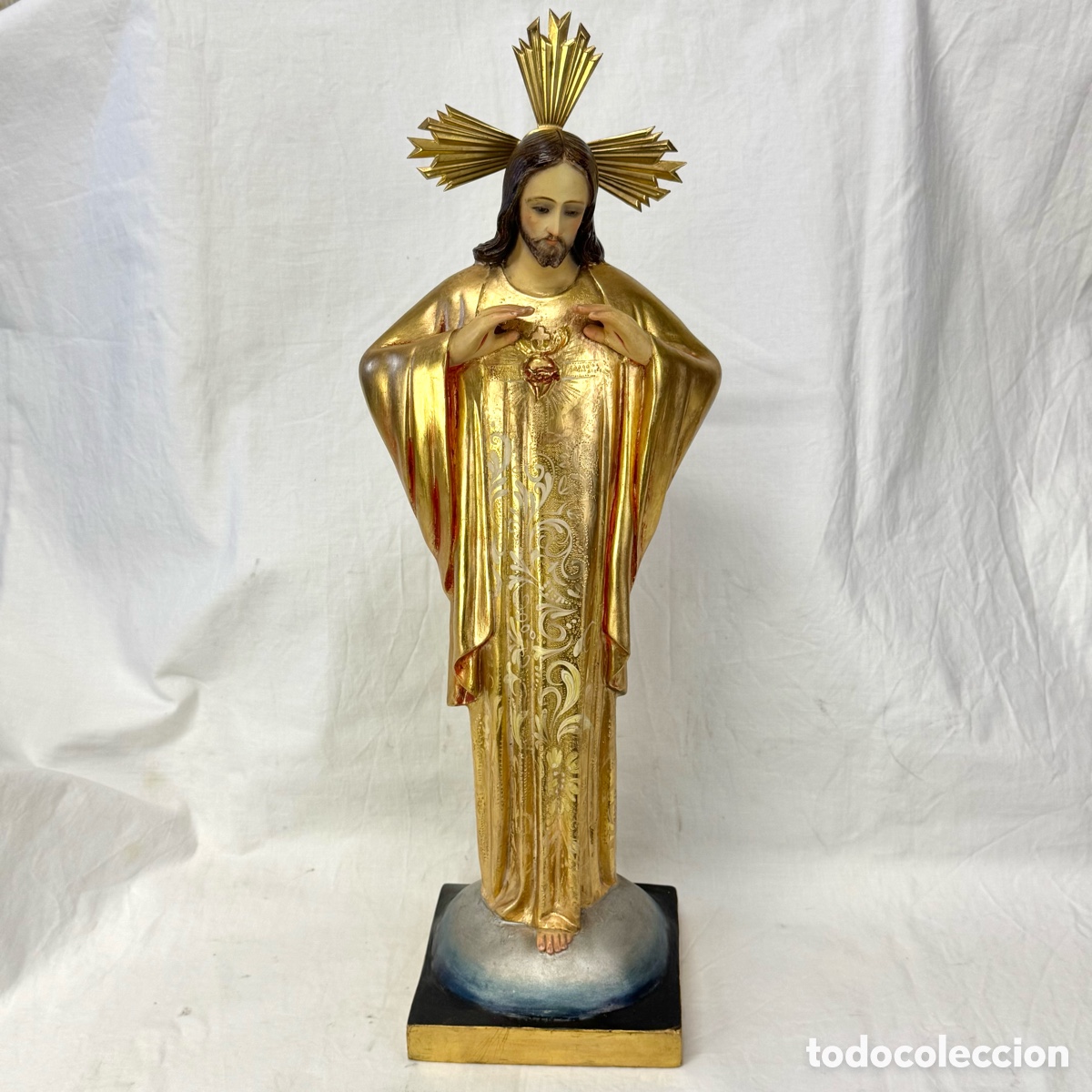 Kunst: ANTIGUA FIGURA SAGRADO CORAZON JESUS P. S. XX PARA ALTAR IGLESIA CAPILLA 51 CM ALTO