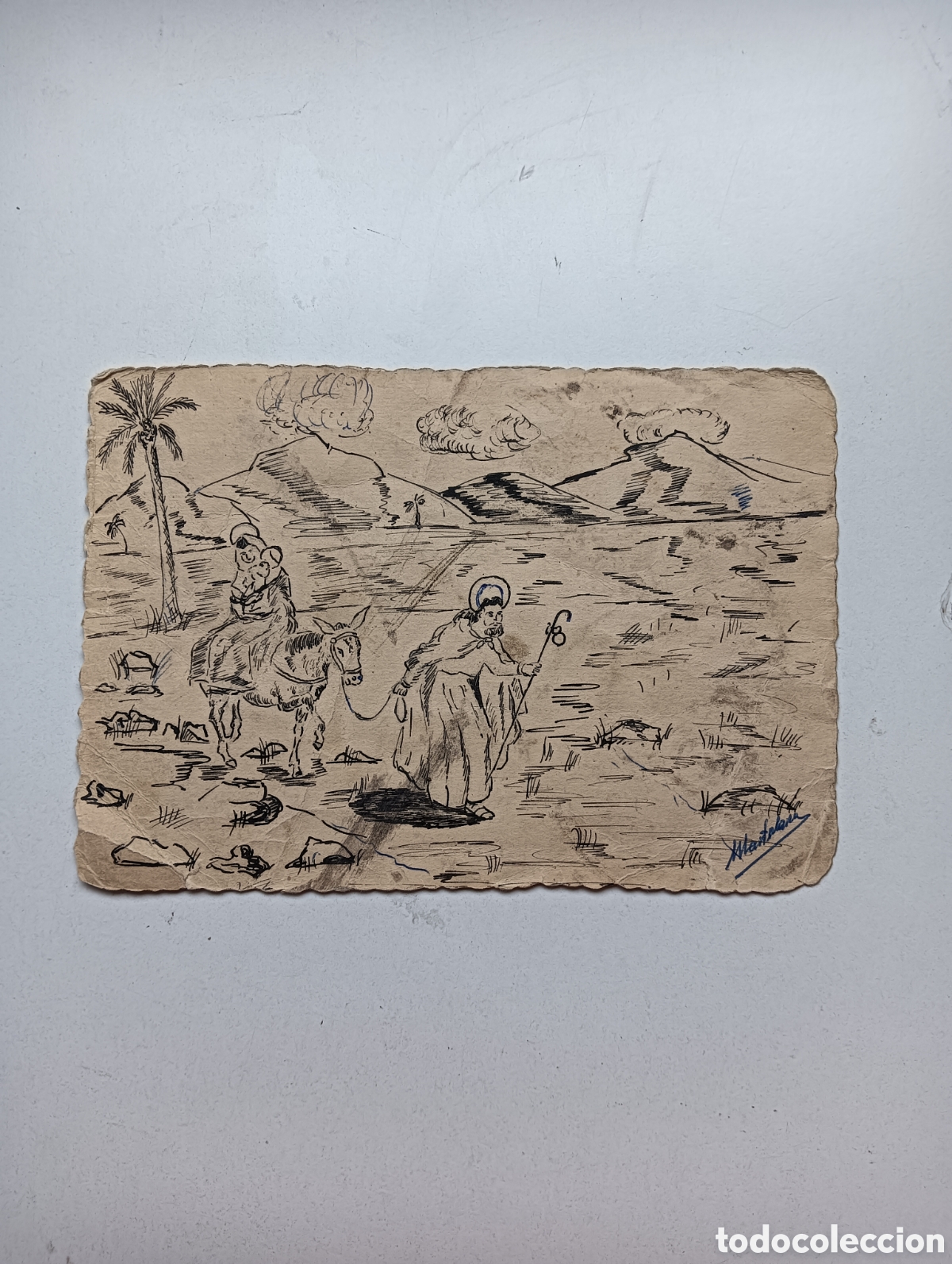 Arte: Dibujo a plumilla. Huida de Egipto. Mart&iacute;n Lara