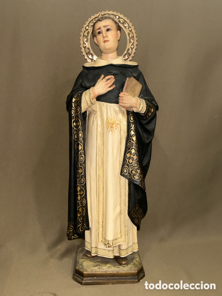 Arte: ESCULTURA SANTO TOM&Aacute;S DE AQUINO, OLOT, 62 CM, ESTUCO POLICROMADO, OJOS DE CRISTAL *VER FOTOS*