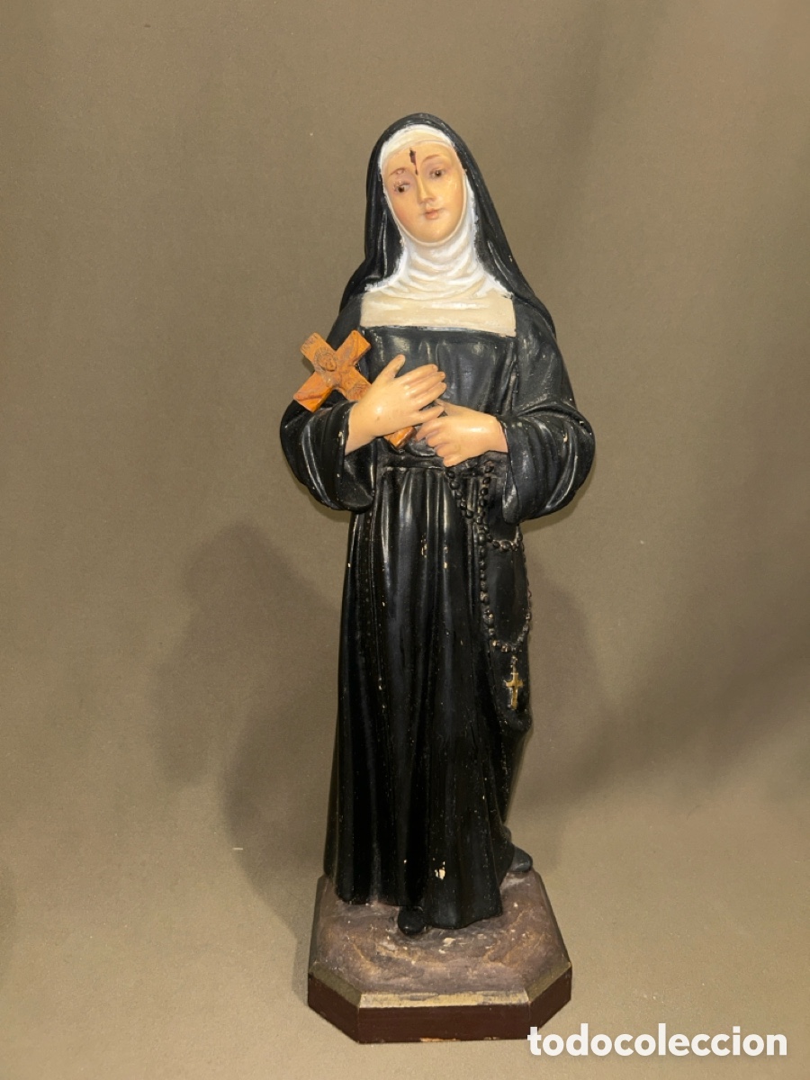 Arte: ESCULTURA SANTA RITA DE CASIA 33 CM, ESTUCO POLICROMADO, OJOS DE CRISTAL, OLOT *VER FOTOS*