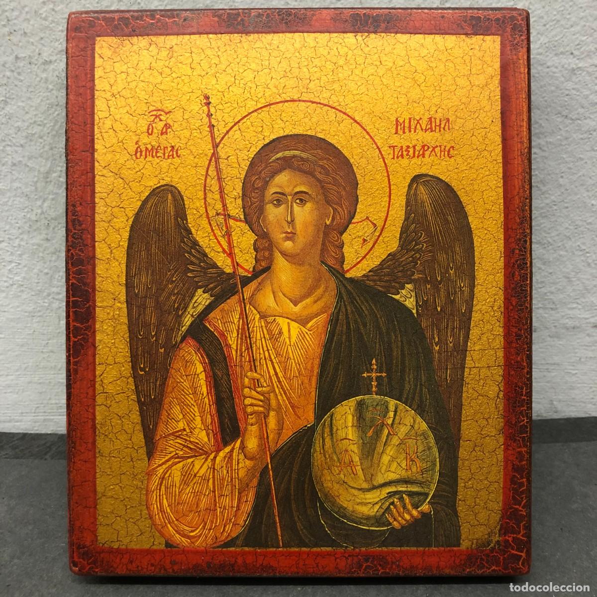 Arte: ICONO RELIGIOSO DE MADERA - REPRESENTACI&Oacute;N ARCANGEL MIGUEL - ARTE BIZANTINO - 17 X 14 CM / 474