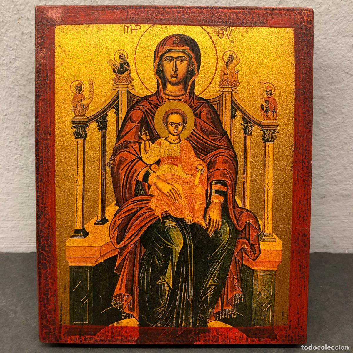 Arte: ICONO RELIGIOSO DE MADERA - REPRESENTACI&Oacute;N VIRGEN MARIA - ARTE BIZANTINO - 17 X 14 CM / 481