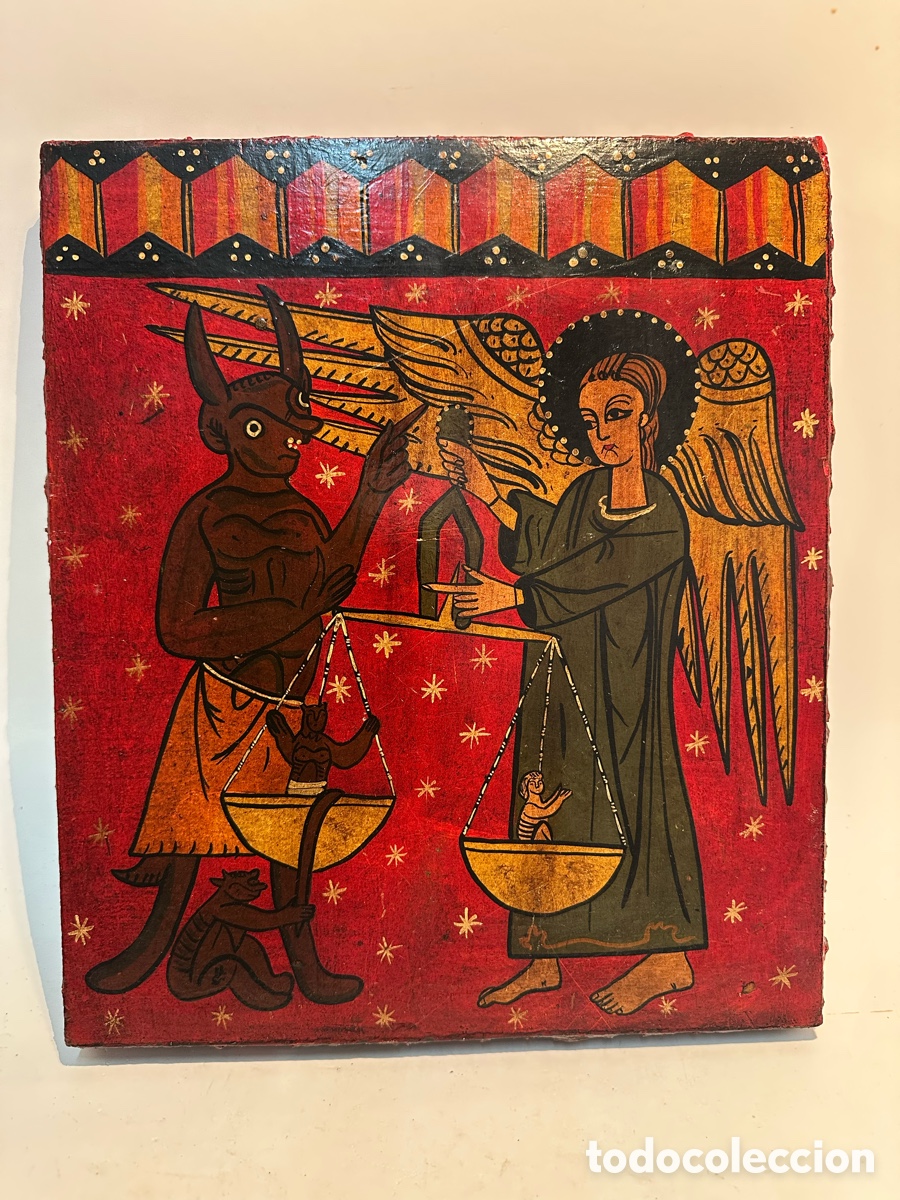 Arte: REPRODUCCION RETABLO MUSEO EPISCOPAL VIC DEL SIGLO XIII, SAN MIGUEL Y DEMONIO PESANDO ALMAS. .