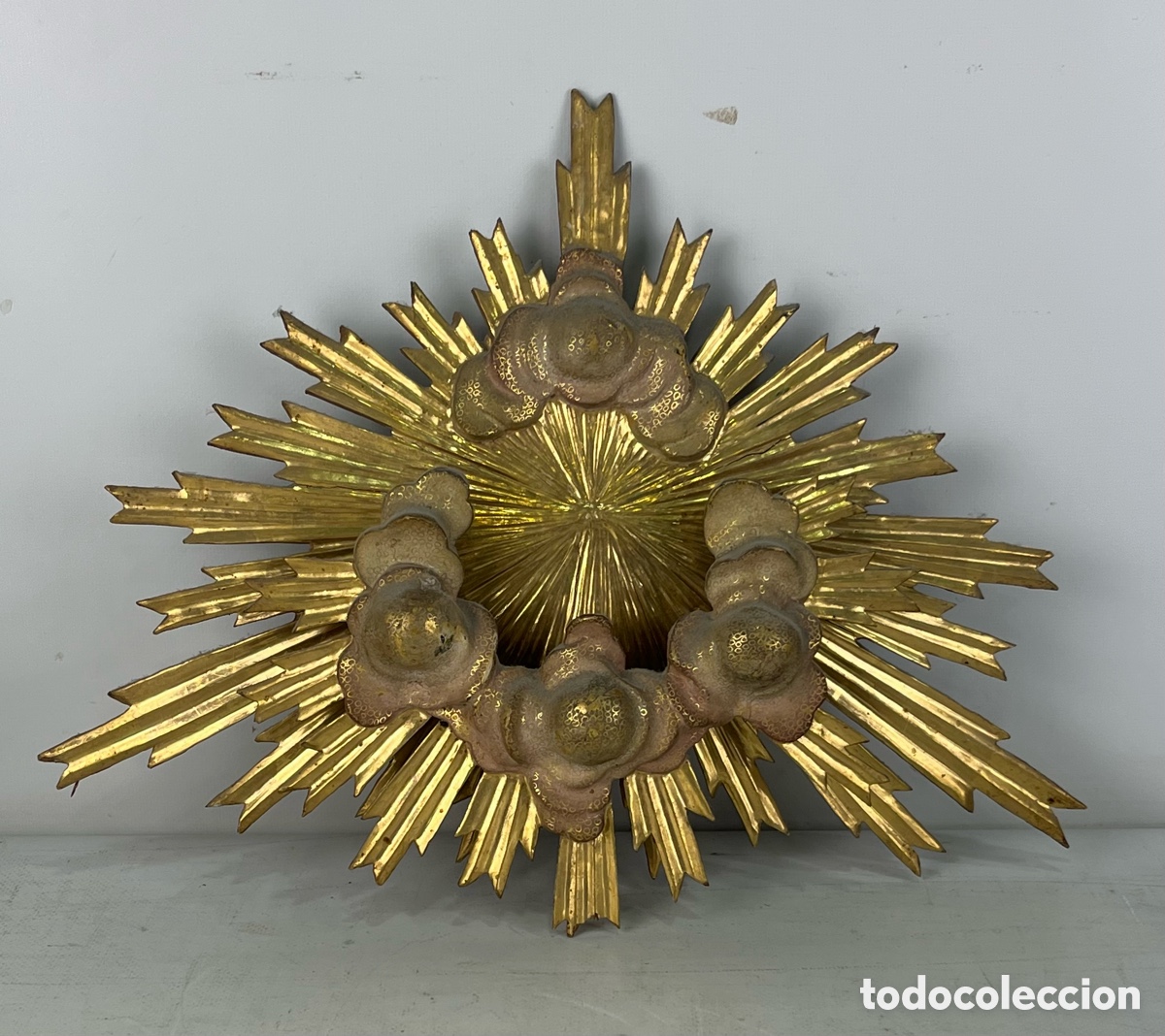 Arte: ANTIGUO RESPLANDOR MADERA DORADA AL ORO FINO, SIGLO XIX - 35 X 44 CM